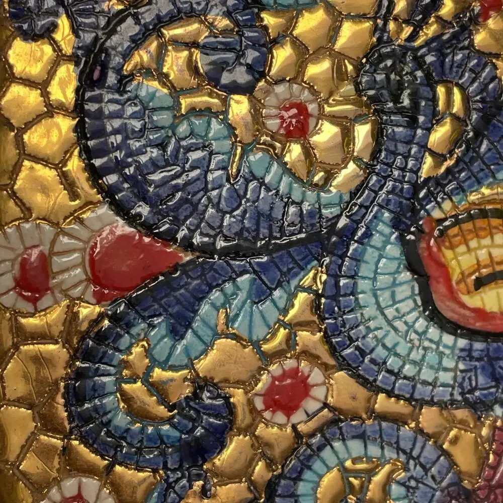 Italian Mosaic Espresso Set Byzantine Peacock Catania 24K Accent Tray Cup Sugar